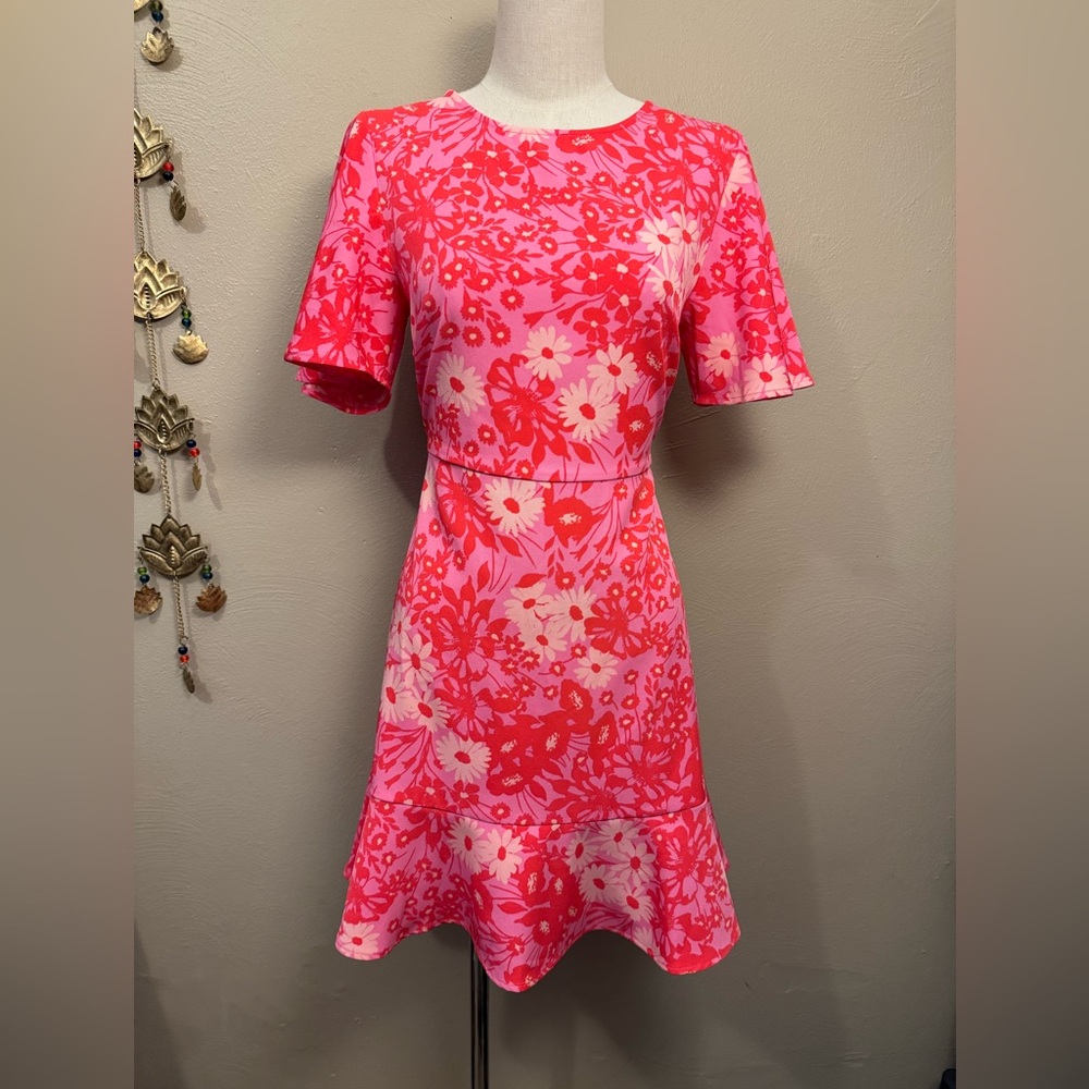 NWT Sugar Lips Pink Lover Girl Flouncy Floral Flare Mini Dress Size XS.